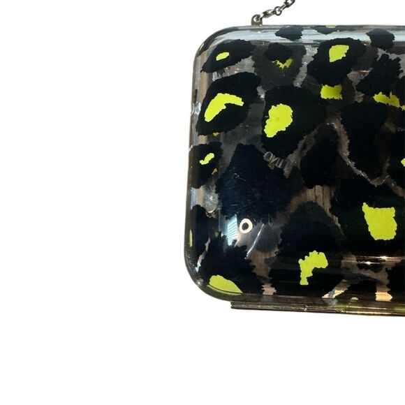 VALENTINO GARAVANI Black Yellow Leopard Print Acrylic Framed Clutch Chainlink - Picture 10 of 15